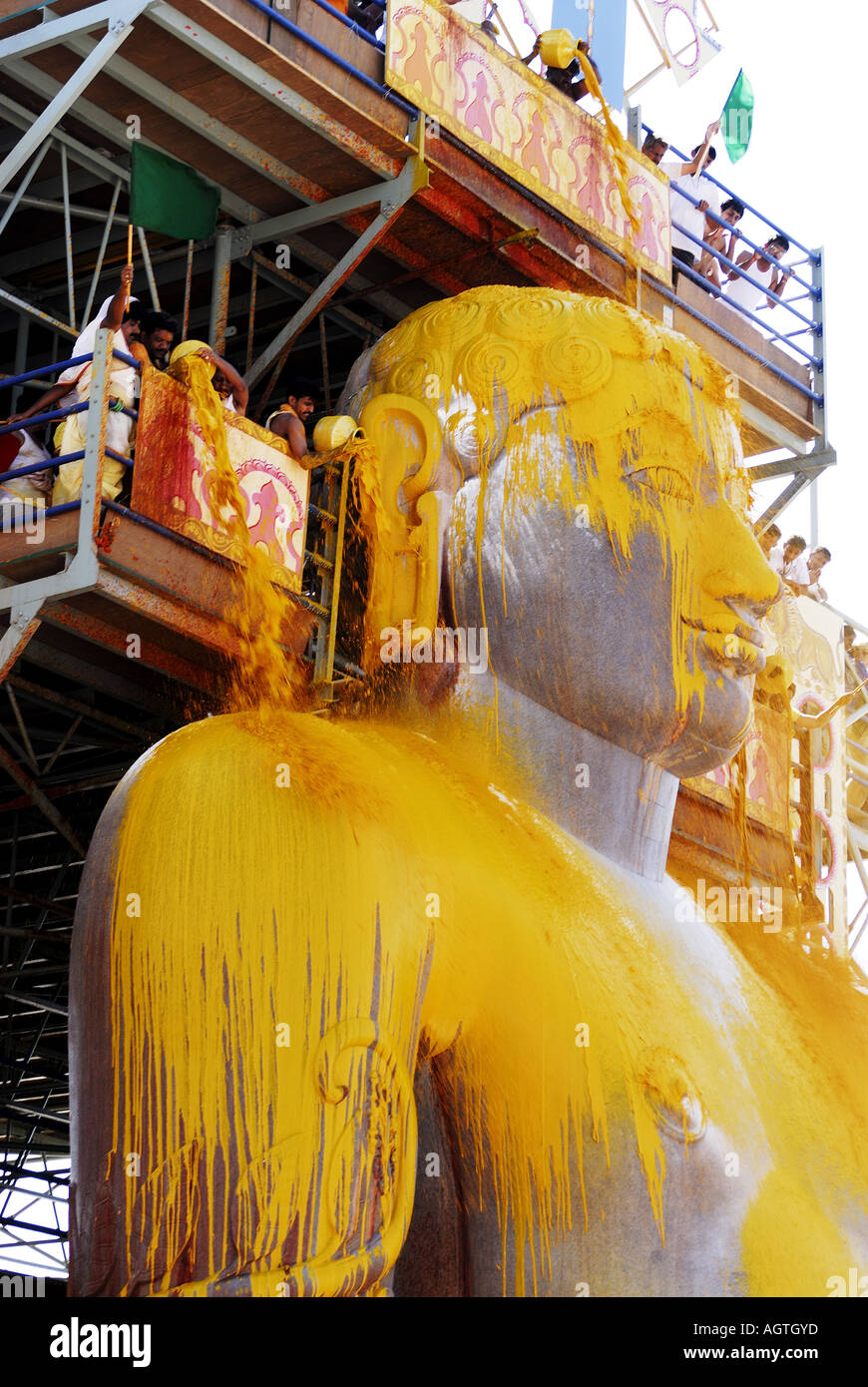 Turmeric water Mastabhishek Bahubali Statue Sravanbelagola Banglore Karnataka India Stock Photo