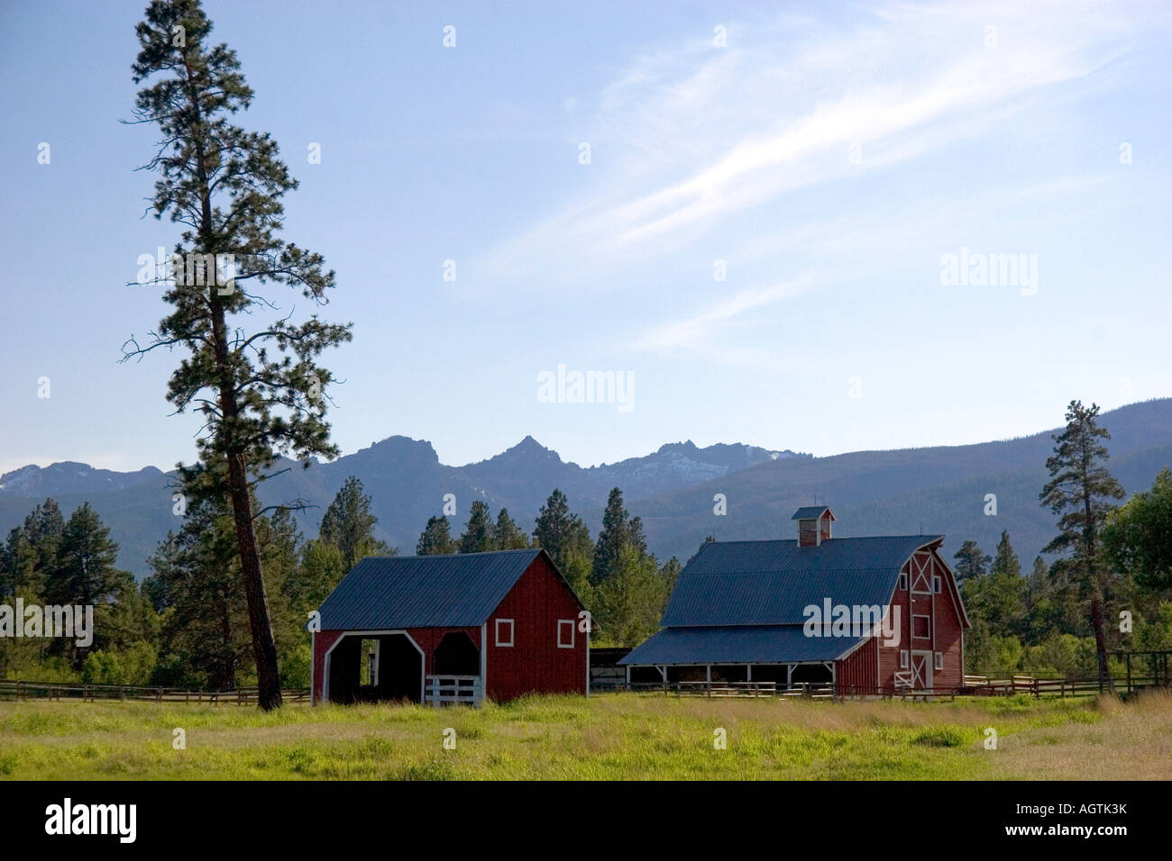 Red barn near Hamilton Montana Stock Photo