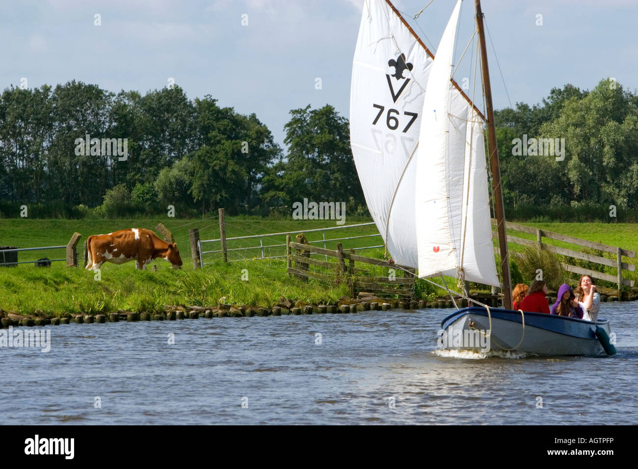Sailing on a canal east of Leiden in the province of South Holland Netherlands Stock Photo