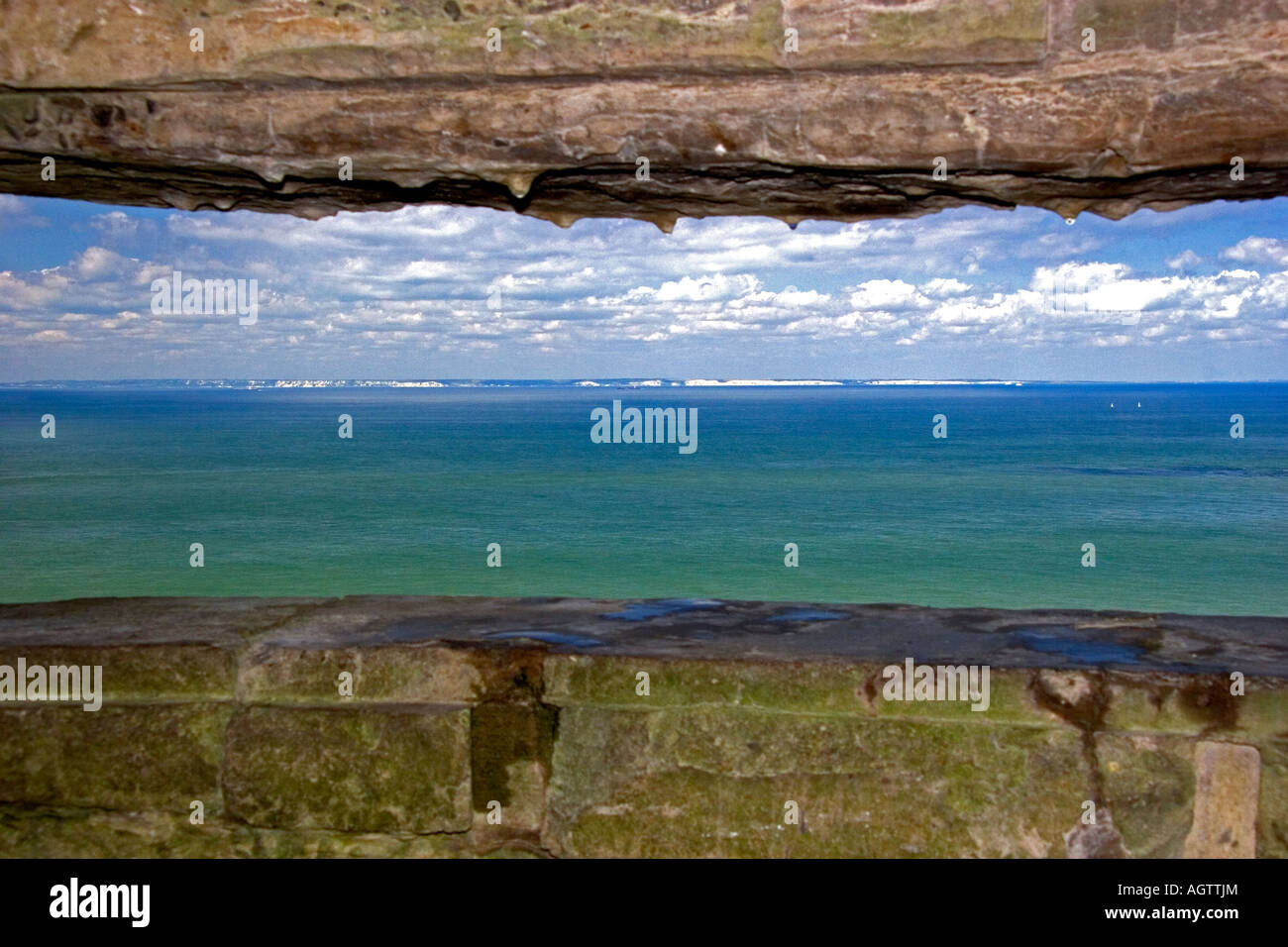 A view of the white cliffs of Dover in England from a German gun battery at Cap Blanc Nez France Stock Photo
