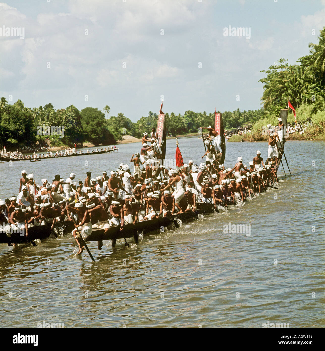 India, Kerala, the Onam Festival. Is the time for harvest festival when all the men race snake boats on the River Pampa. Stock Photo