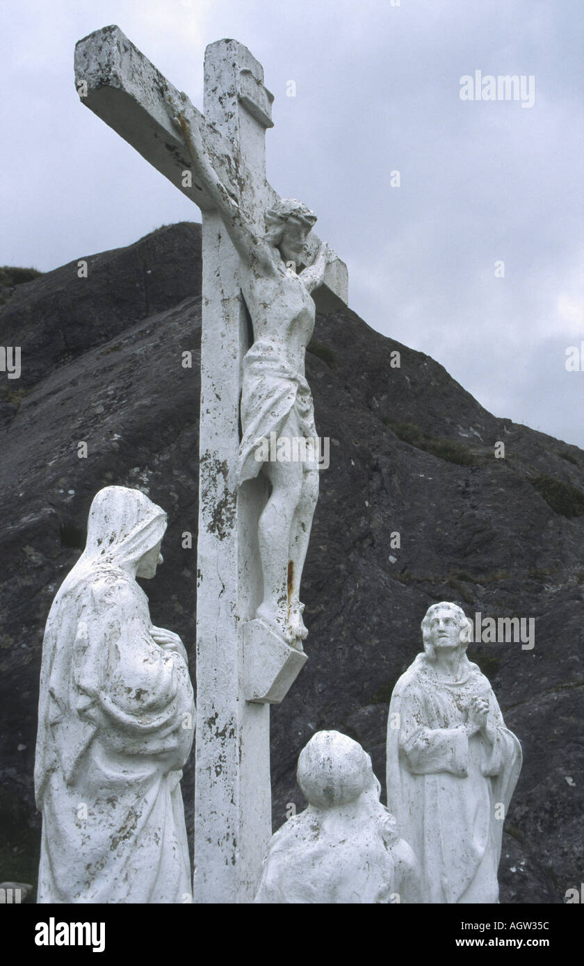 Christian Cross on Top of Healy Pass Ireland Stock Photo