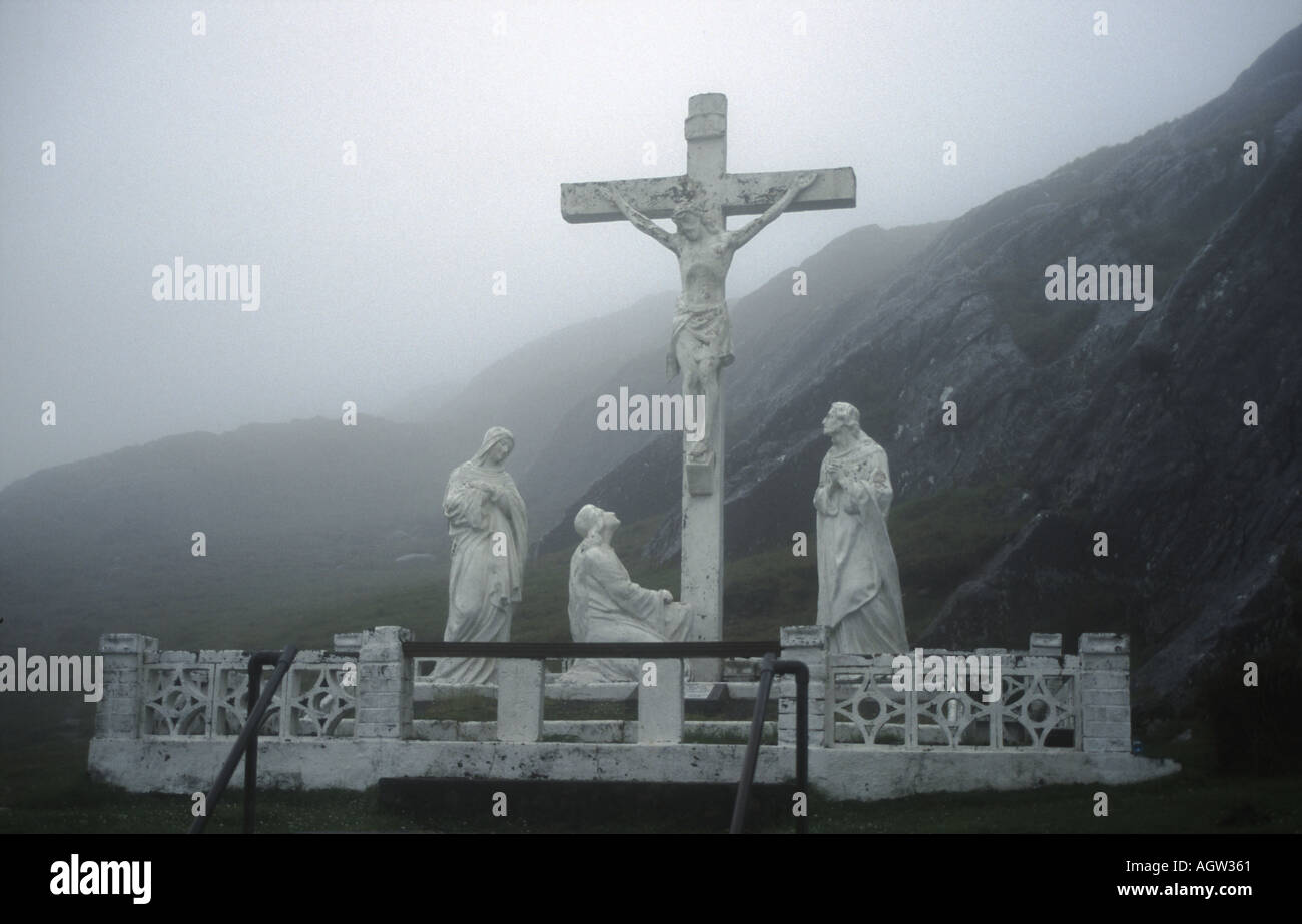 Christian Cross on the Top of Healy Pass Ireland Stock Photo