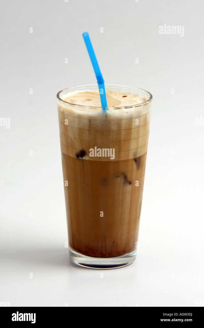 A Glass Of Nice Greek Way Ice Coffee Frape With Milk Stock Photo Alamy