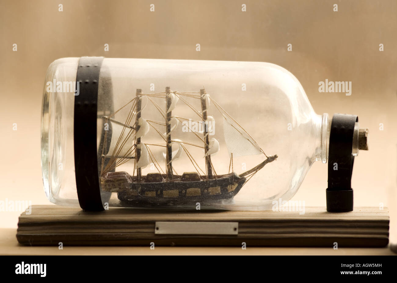 Ship in a bottle model of Spanish Frigate sailing ship Stock Photo