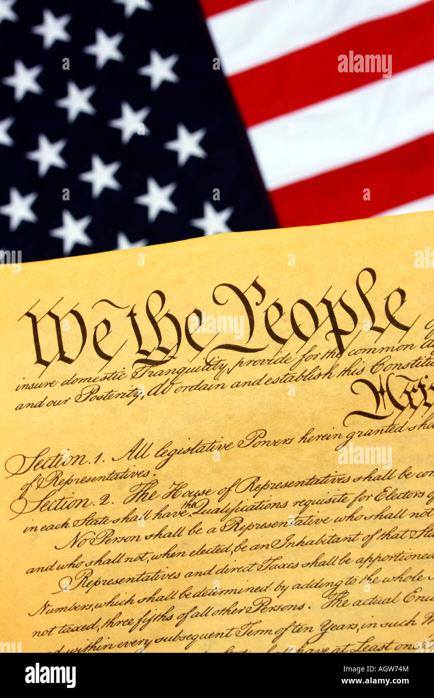 US Flag and Constitution Stock Photo
