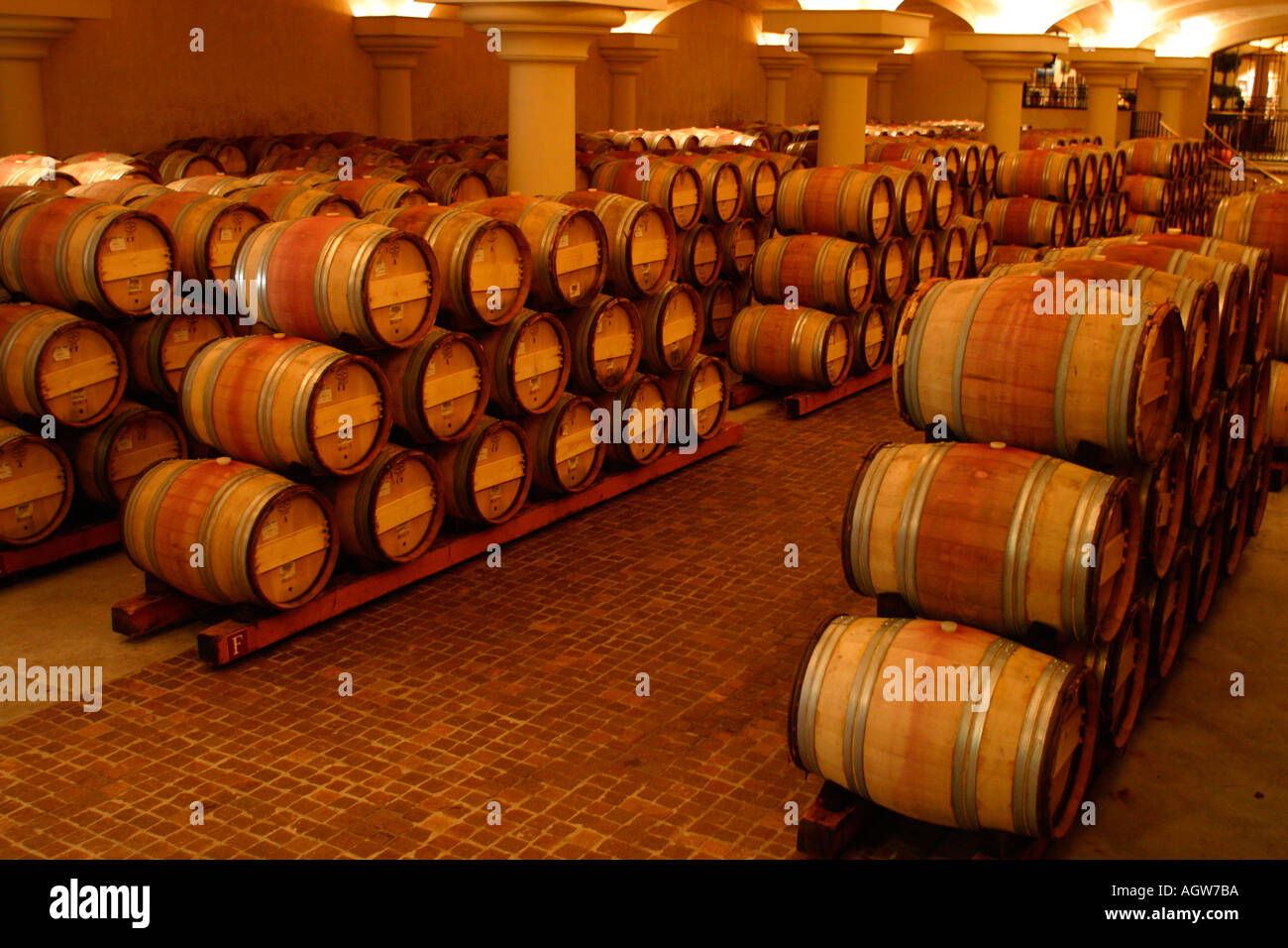 Wine Aging in Oak Casks Ferrari Carano Vineyards Sonoma California Stock Photo