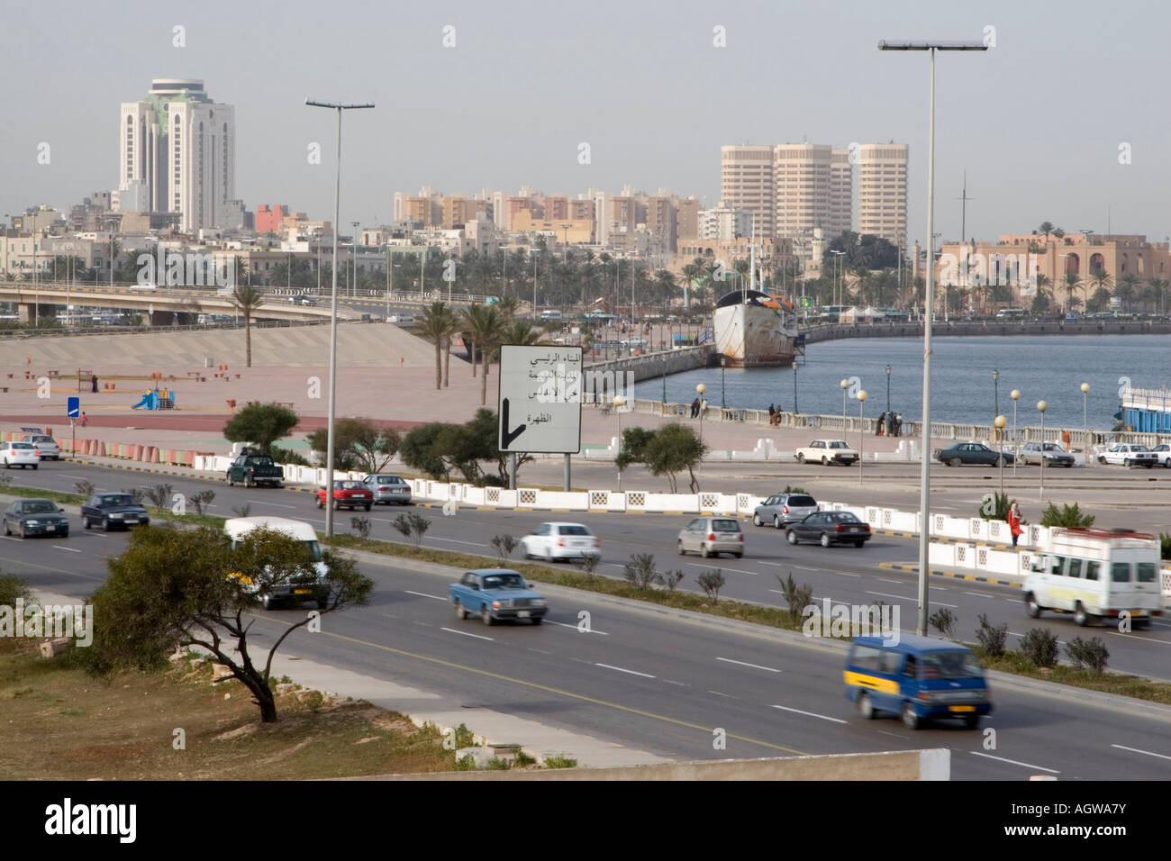 Tripoli, Libya. Skyline, Corniche Road, Tripoli Harbor Harbour, Fateh