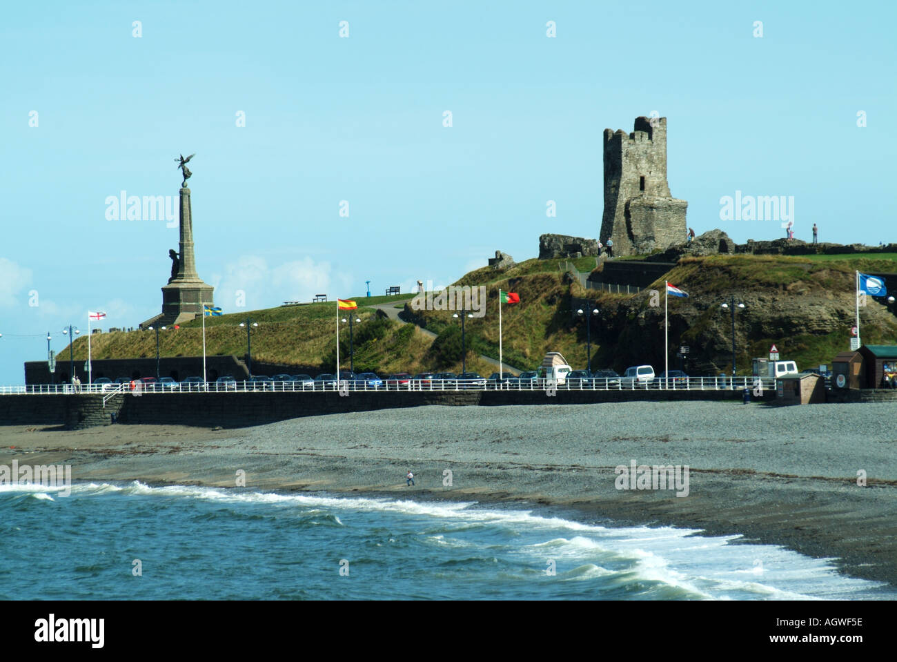 Aberystwyth seaside holiday resort beach & promenade war memorial ruins