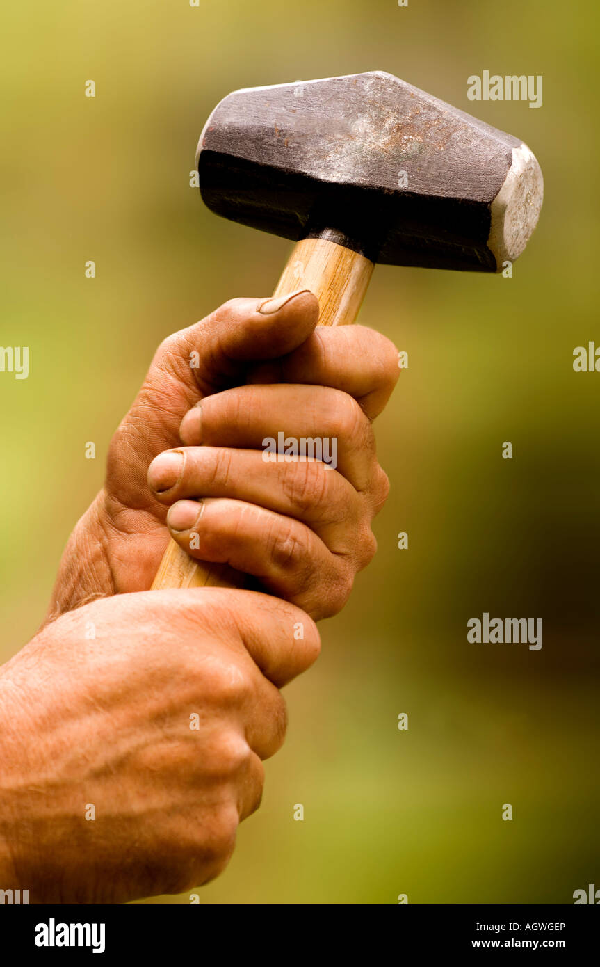 Hands holding sledge hammer Stock Photo Alamy