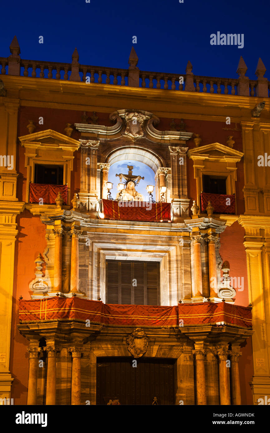 The Bishops Palace at Night Malaga Spain Stock Photo