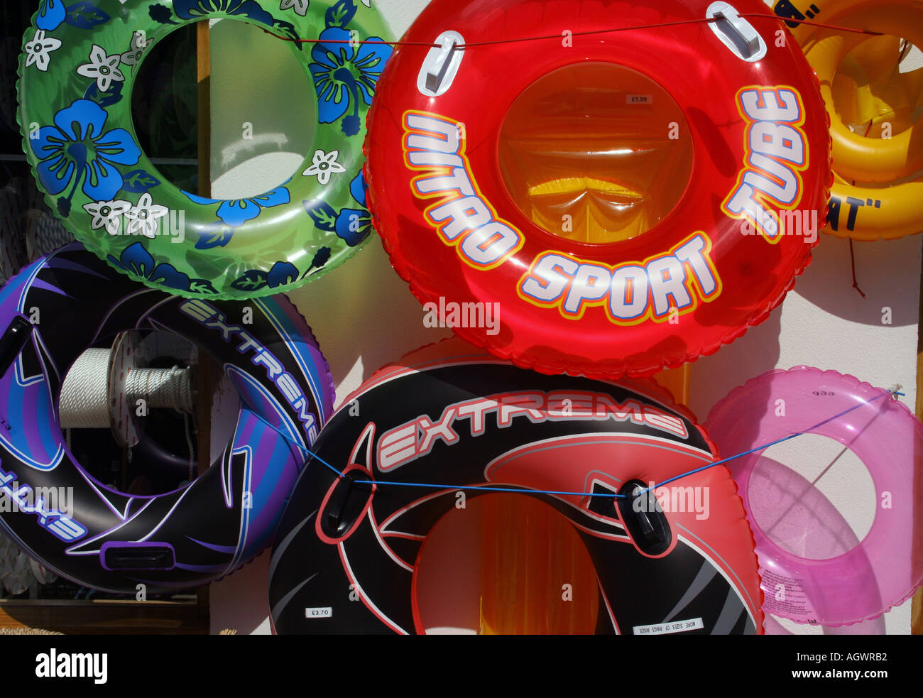 inflatable rubber rings for sale in the seaside town of looe cornwall