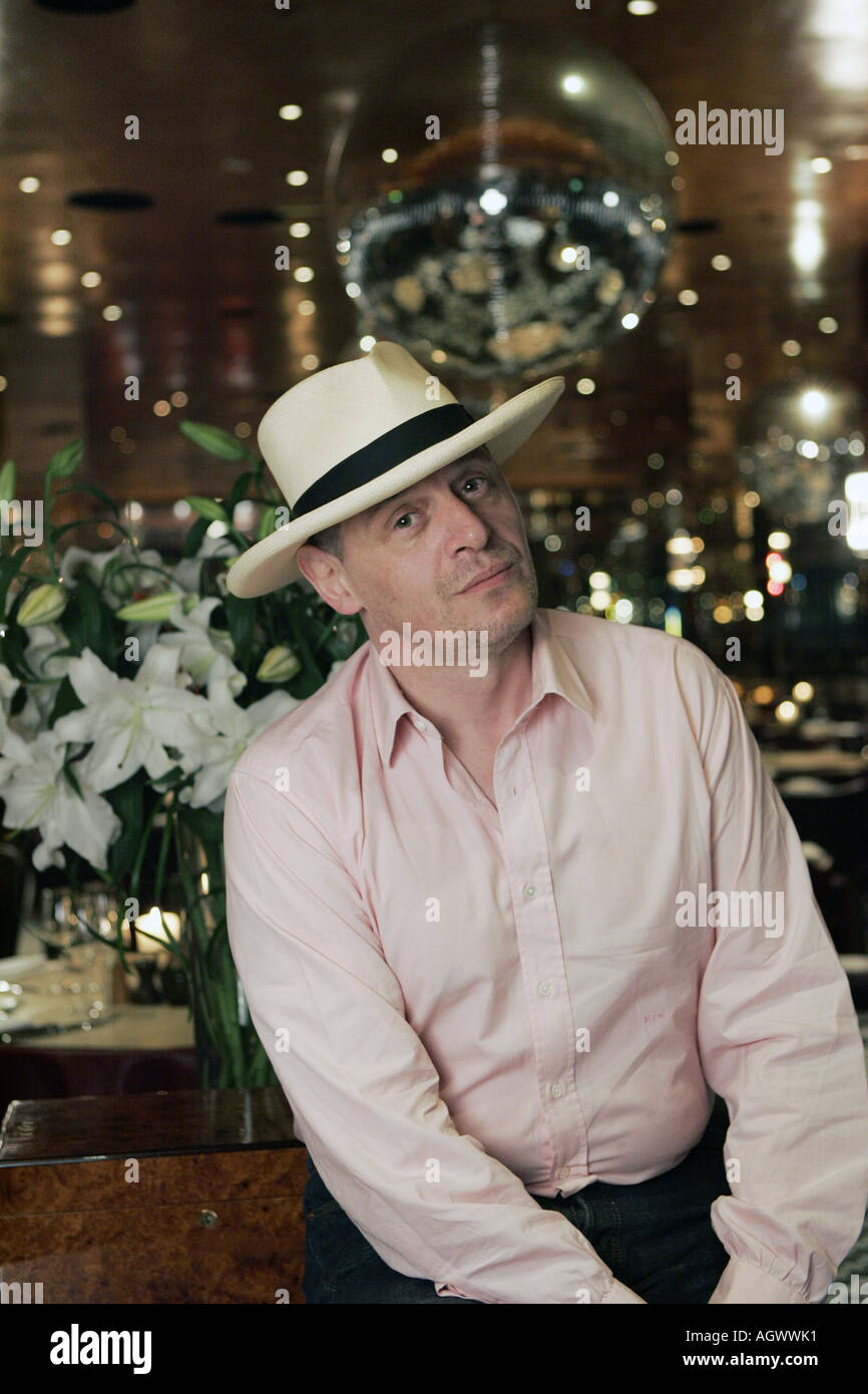 Marco Pierre White celebrity chef at Frankies London restaurant wearing a panama hat Stock Photo