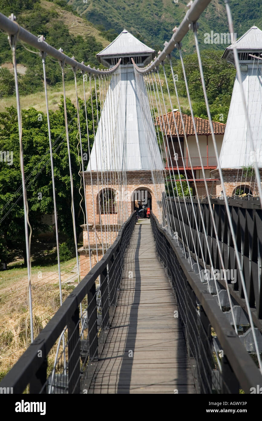 Santa Fe de Antioquia old colonial bridge,  Puente de Occidente over the Rio Cauca,  Engineer Jose Maria Villa Stock Photo