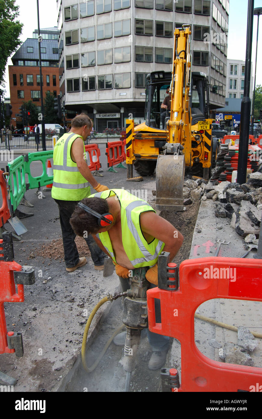 Roadwork workers, City of London, London, England, United Kingdom Stock Photo