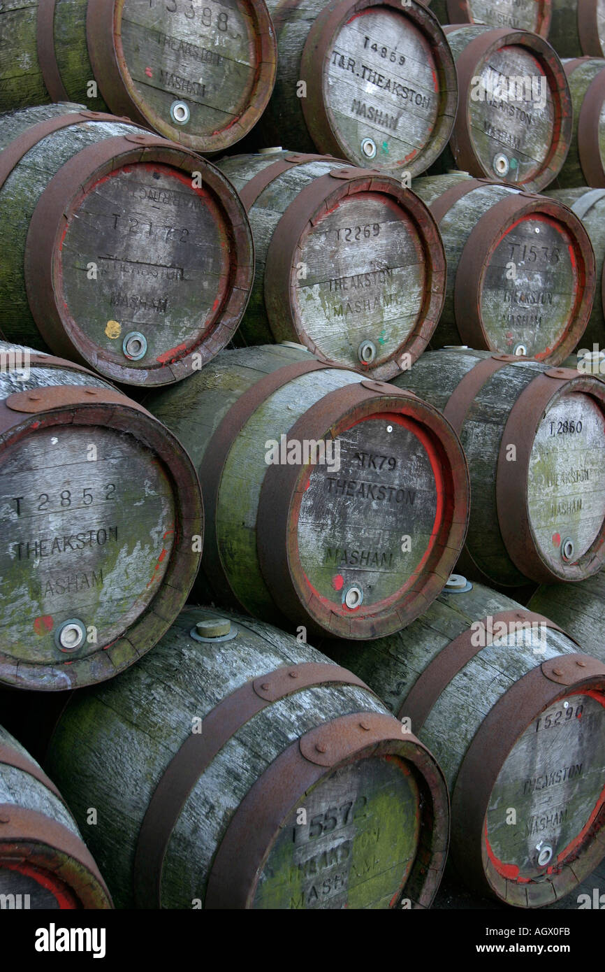 Beer barrels outside Theakstons old brewery in Masham England UK Stock Photo