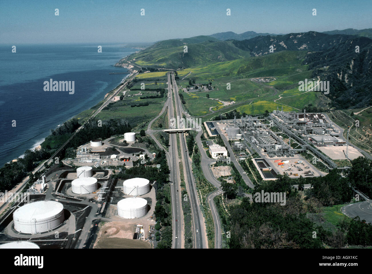 Aerial of Gaviota Oil and Gas Plant in Goleta California Stock Photo