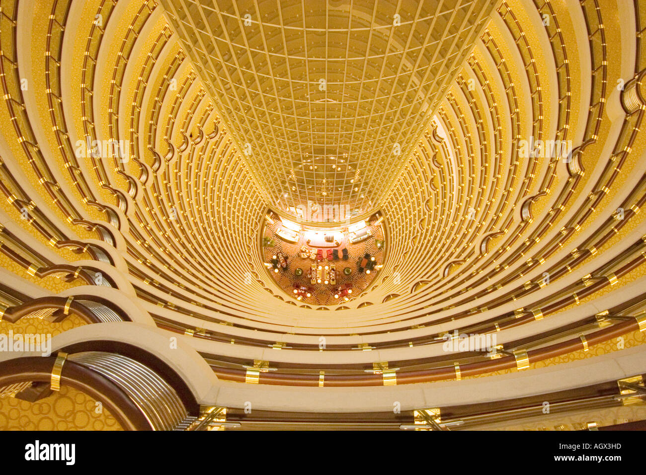 Atrium of the Grand Hyatt hotel Pudong. This view taken from the 85th floor of the Jin Mao Building looks down to the 55th floor Stock Photo