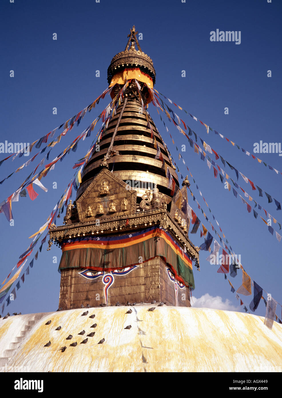 Nepal Kathmandu Swayambhunath Temple stupa with Buddhas third eye Stock Photo