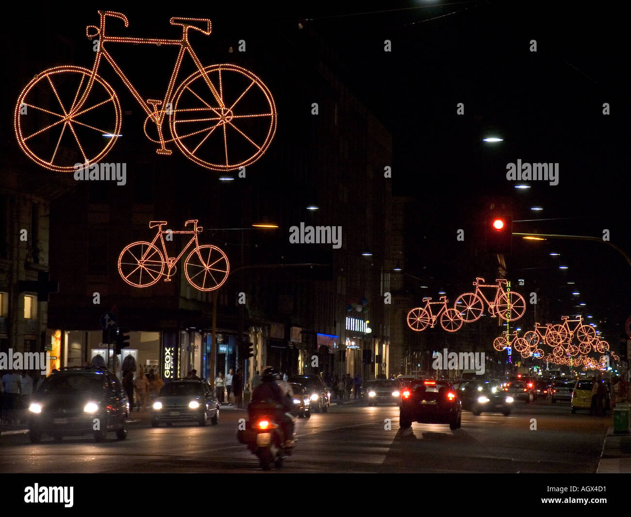 Bicycle art installation above Corso Buenos Aires Milan Italy Stock Photo