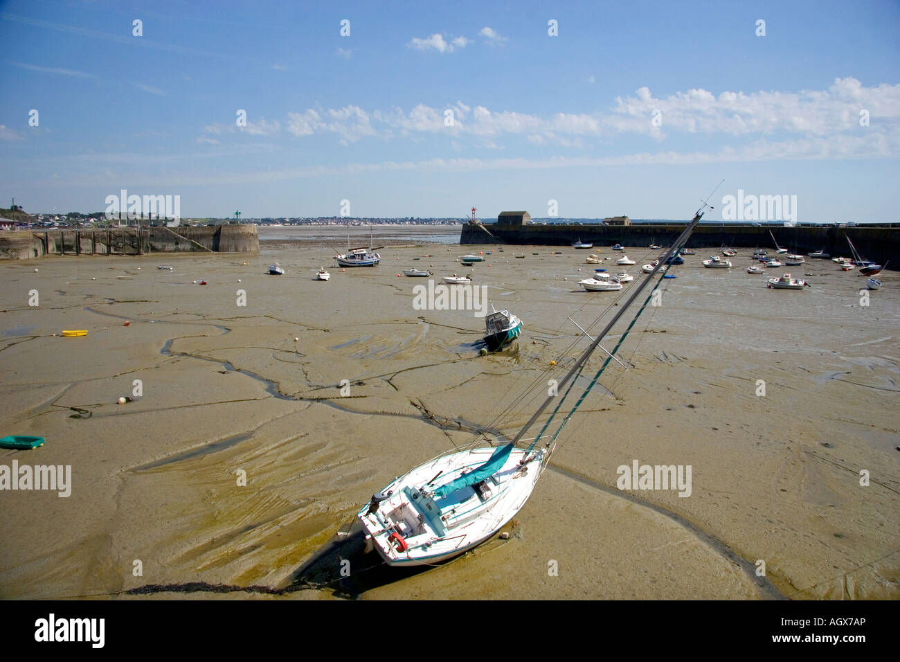 Low tide at The Harbor of Granville a coastal commune in the department of Mache France Stock Photo