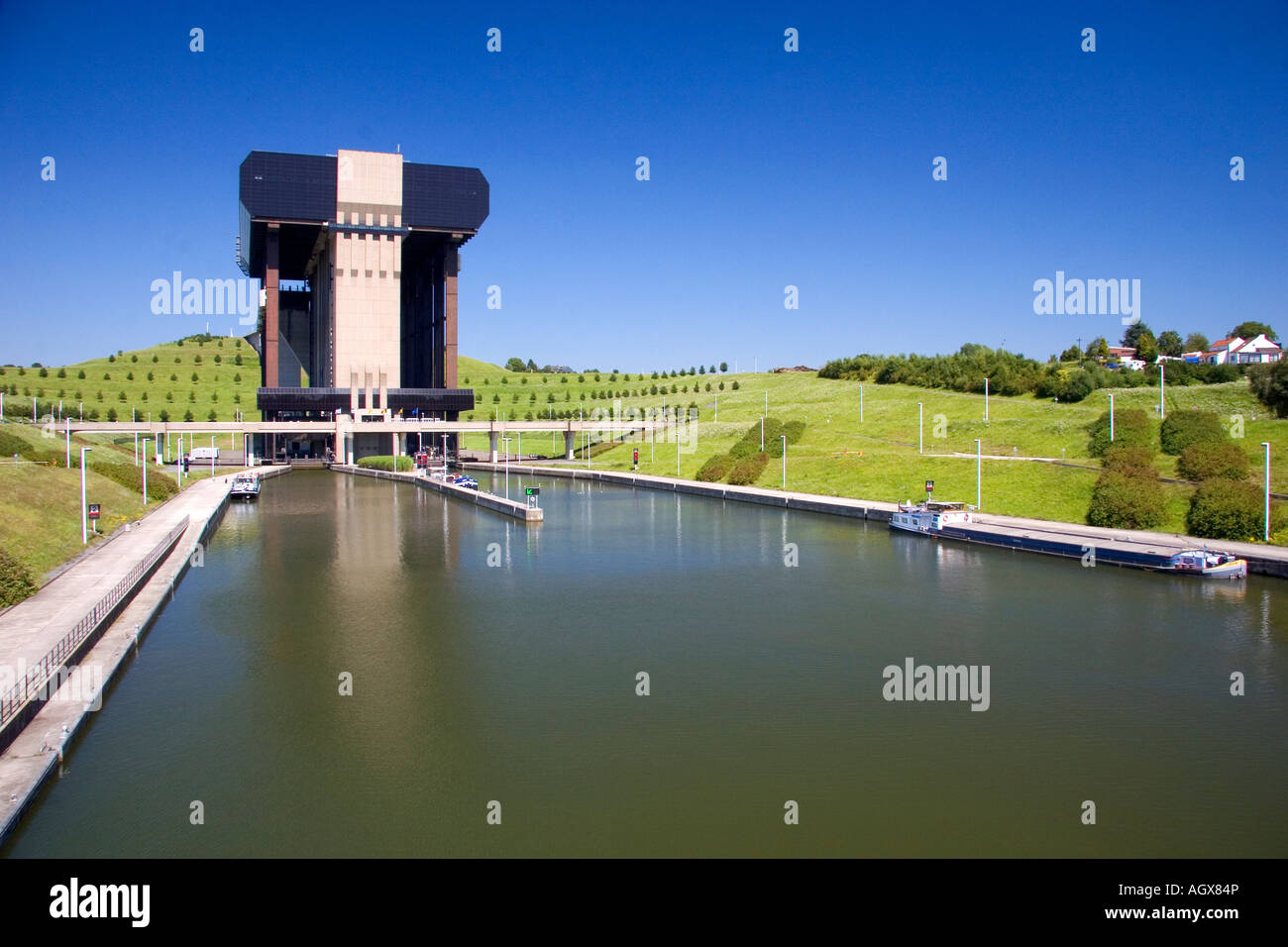 Strepy Thieu boat lift near La Louviere Belgium Stock Photo