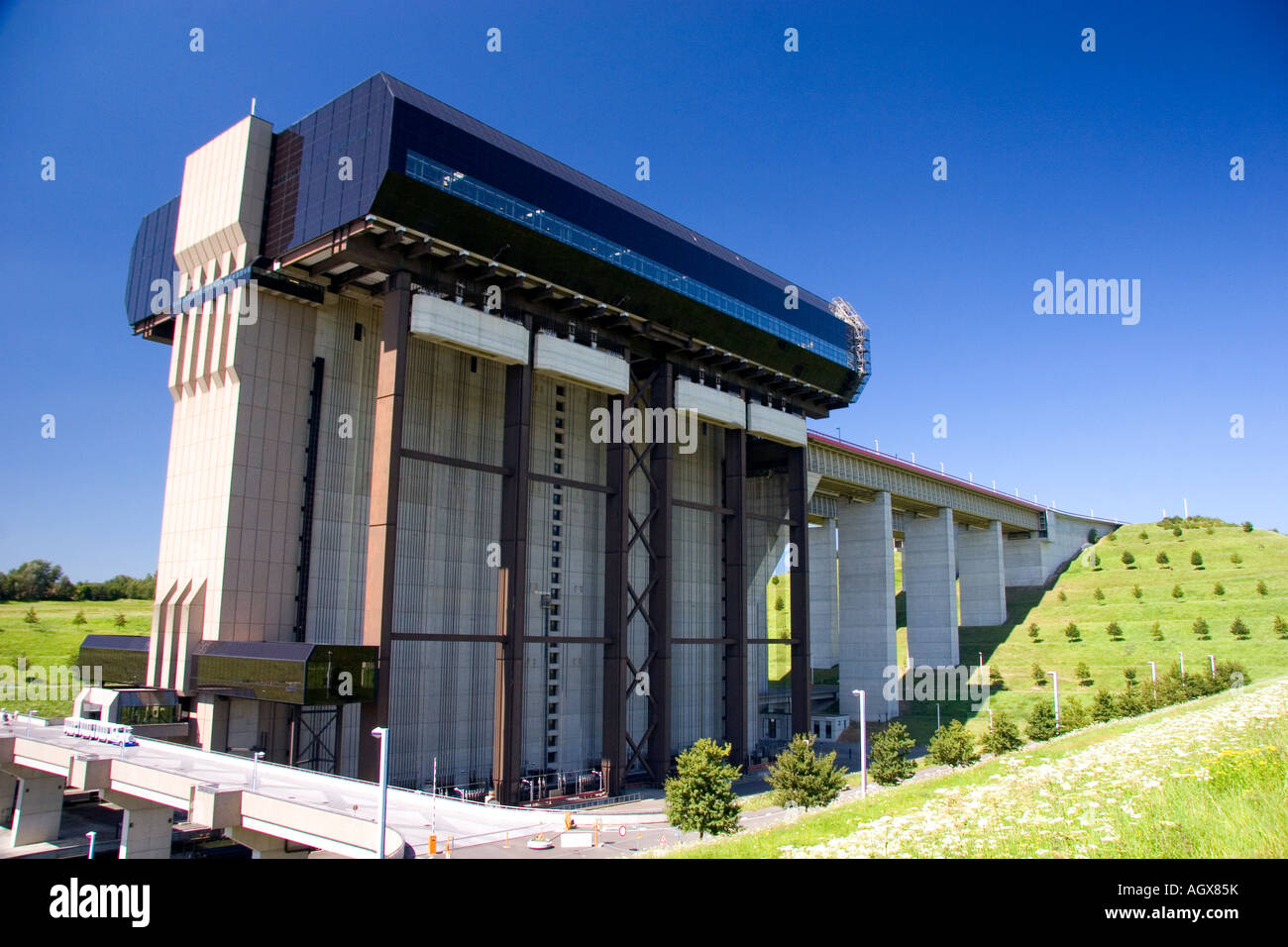 Strepy Thieu boat lift near La Louviere Belgium Stock Photo