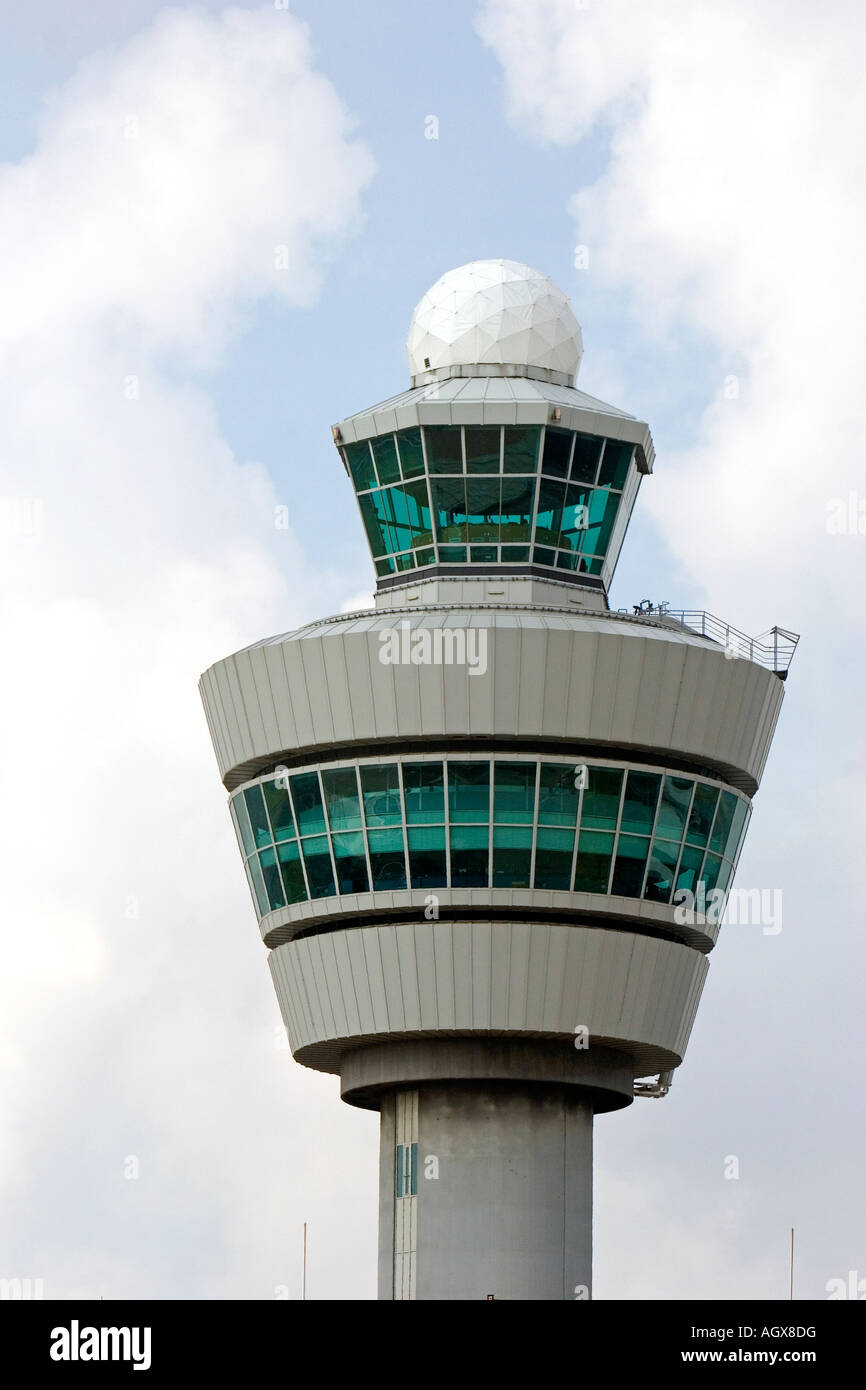 Air traffic control tower at Schiphol Airport in Amsterdam Netherlands Stock Photo