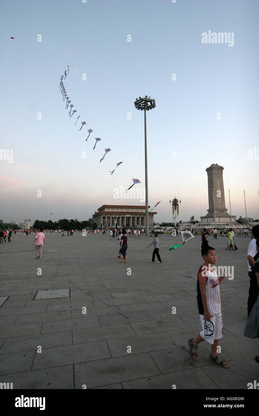 Fly a kite in Tiananmen square Beijing China August 2007 Stock Photo
