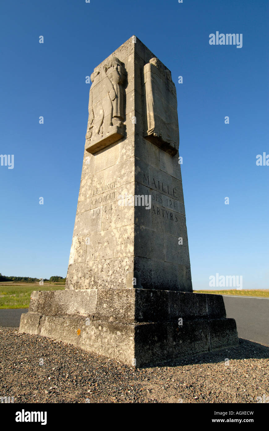 Memorial (on N10 trunk road south of St.Maure-de-Touraine) ) to Martyrs of Maille, Indre-et-Loire, France. Stock Photo