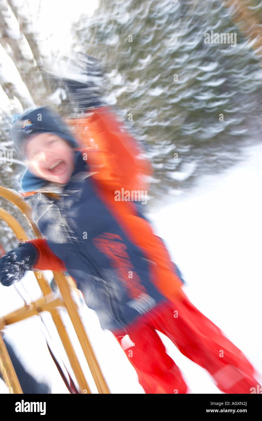 little boy with sleigh Stock Photo