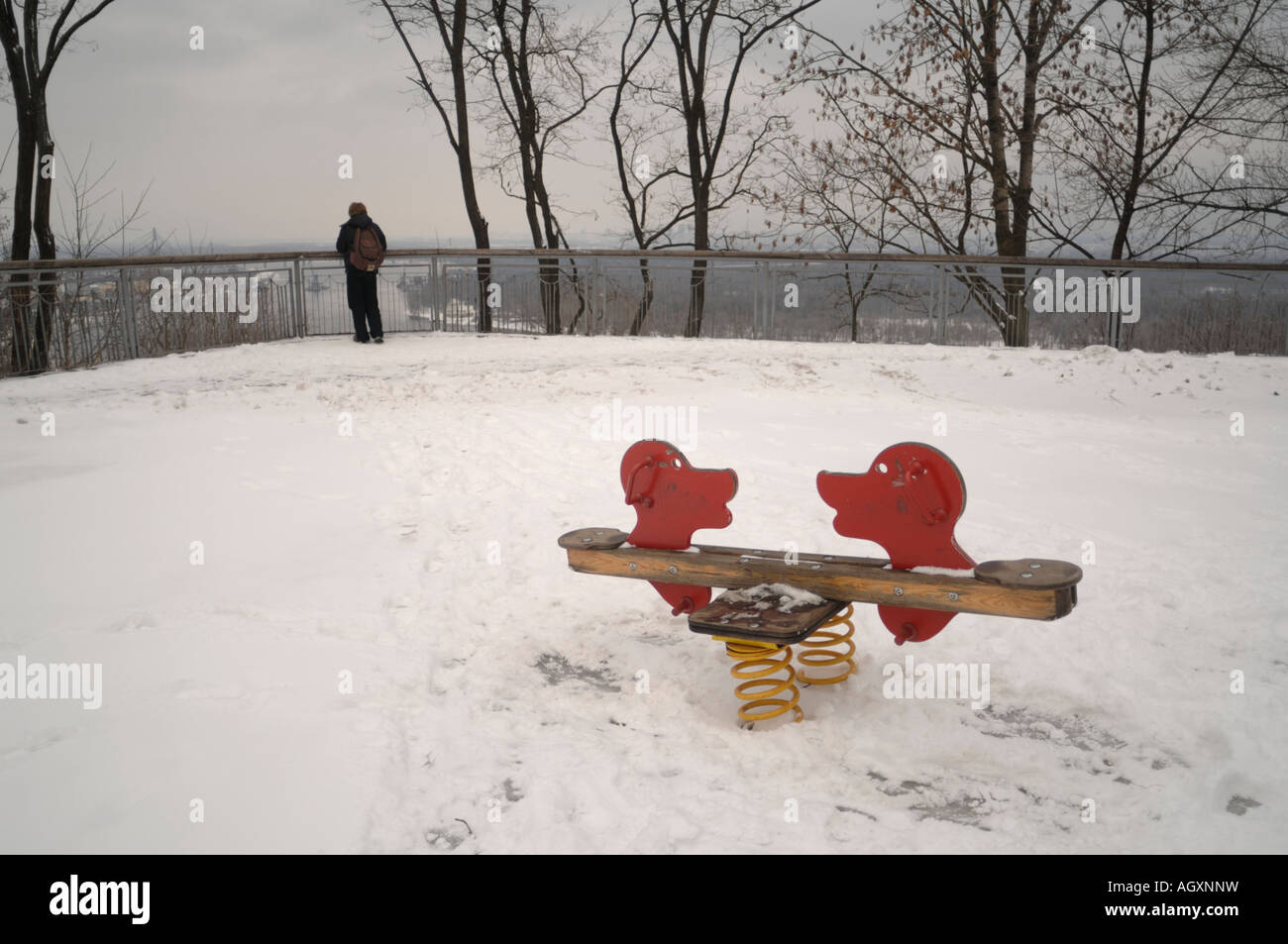 A children's playground in Kiev, Ukraine in the snow Stock Photo