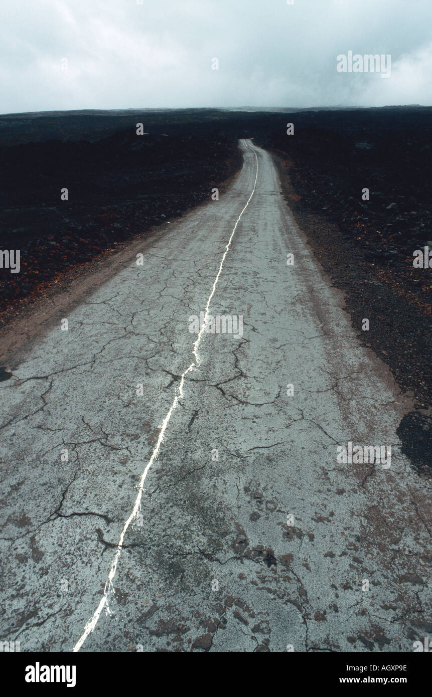 Road through lava field Hawaii Volcanoes National Park Big Island of ...