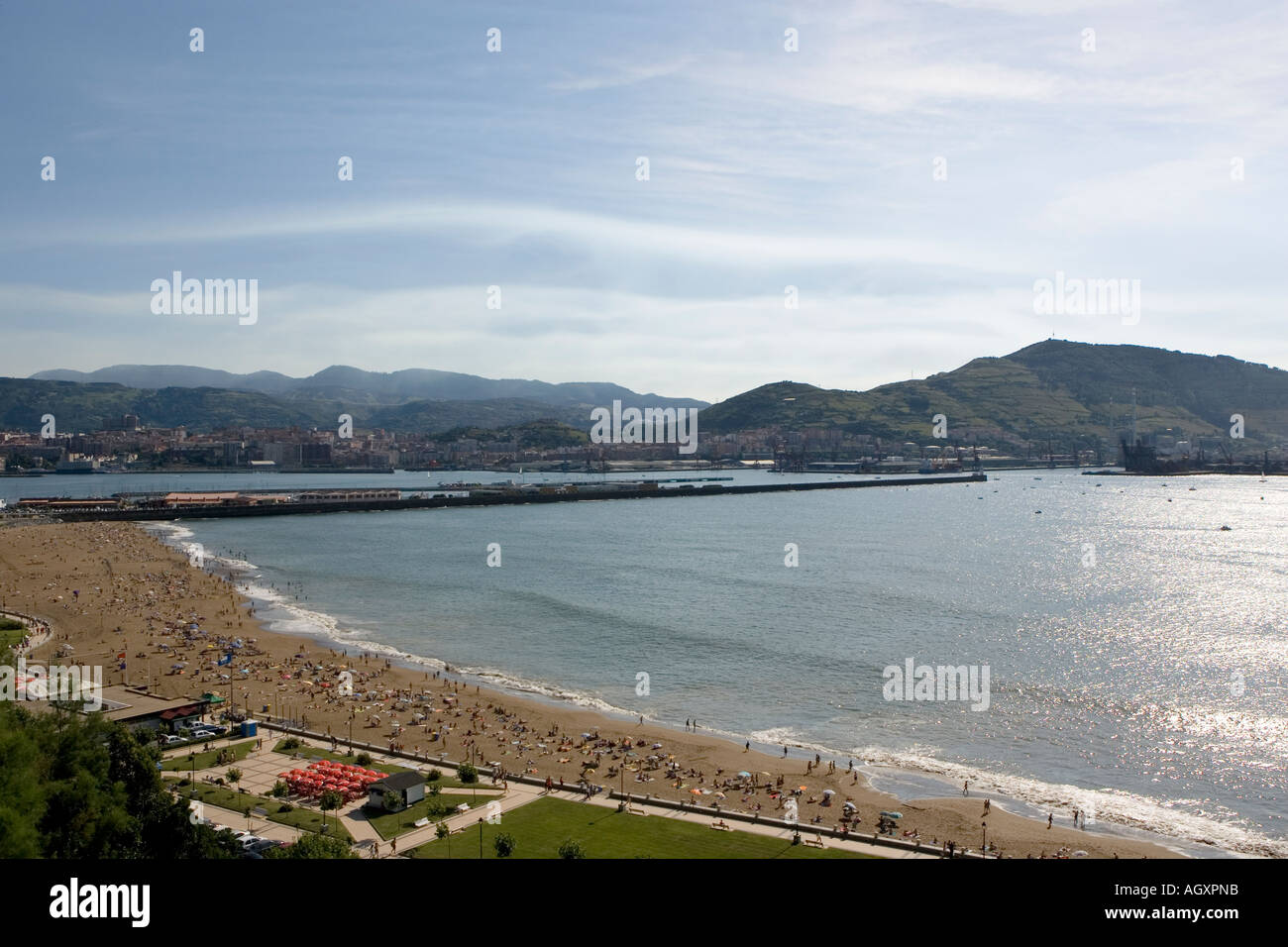View over bay from Algorta looking towards Portugalete Basque Country Spain Stock Photo