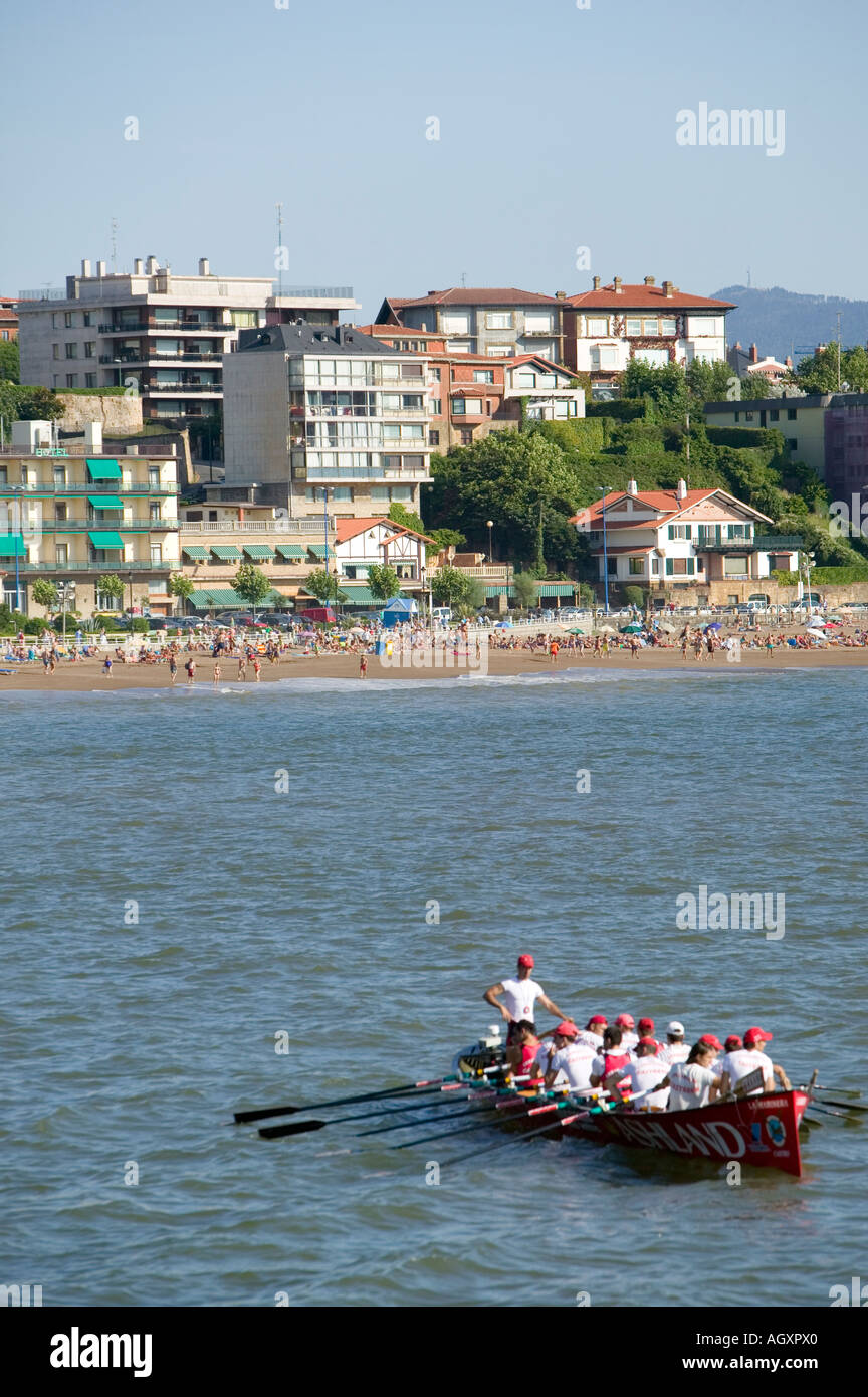 Traineras regatta off Puerto Viejo de Algorta Basque Country Spain Stock Photo