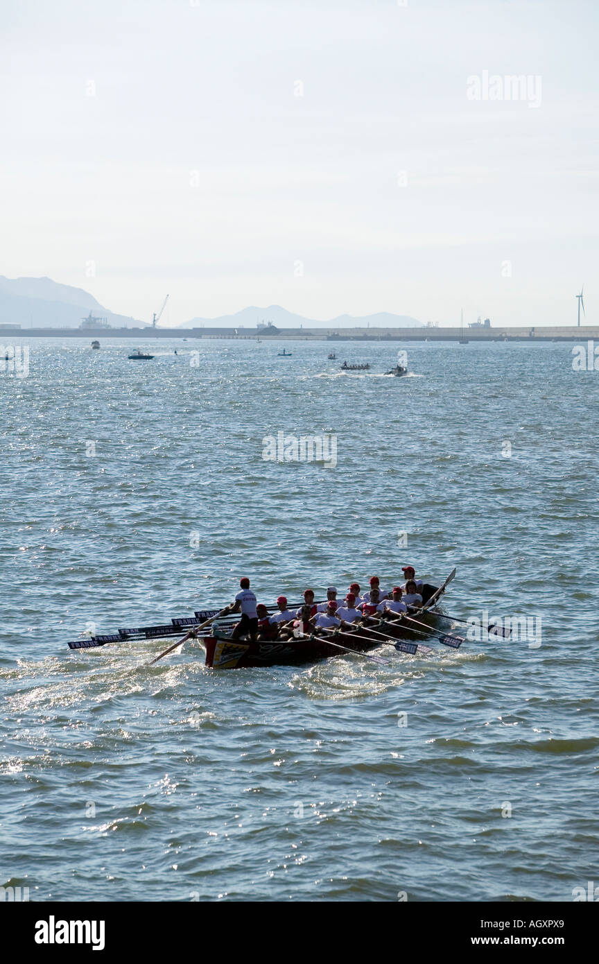 Traineras regatta off Puerto Viejo de Algorta Basque Country Spain Stock Photo