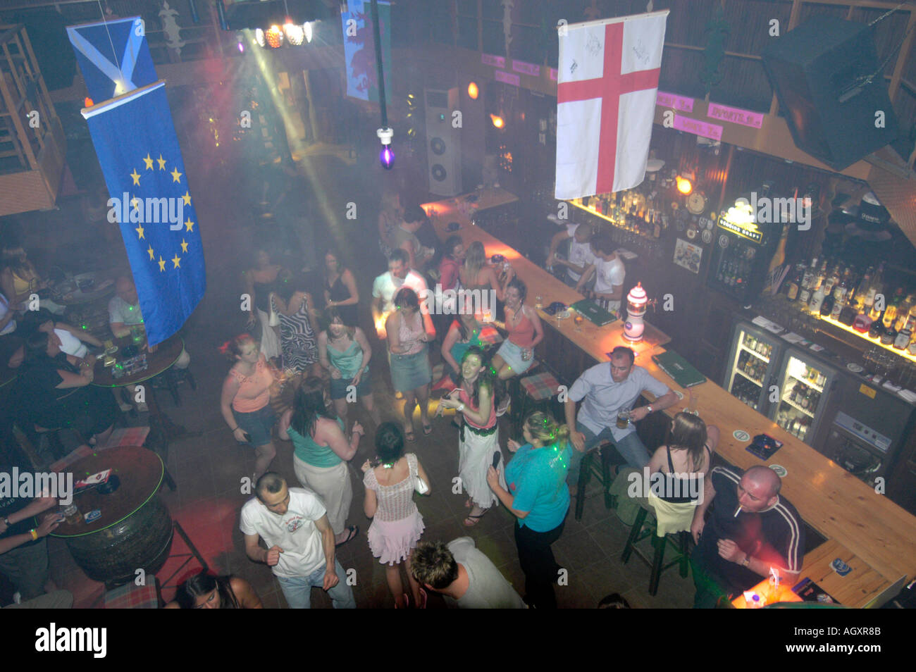 Young people in a British pub in Bar Street, Marmaris, Turkey Stock