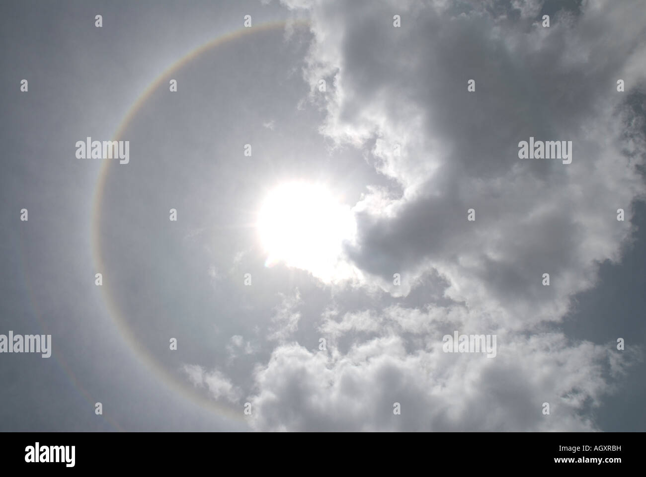 Halo formed in cirrostratus clouds in the Andes Stock Photo