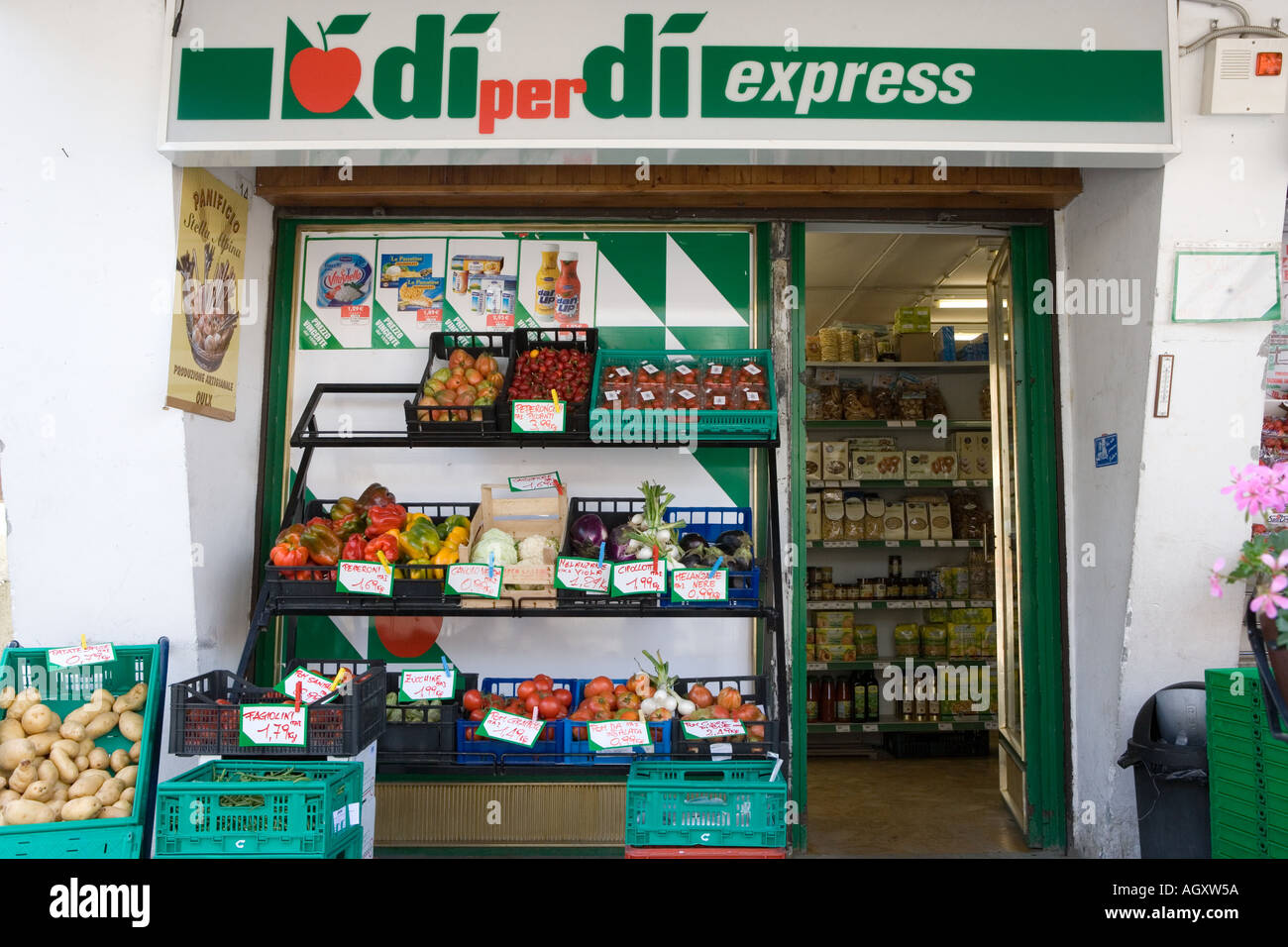 Small Italian supermarket in Sauze d Oulx Piedmonte Italy Stock Photo