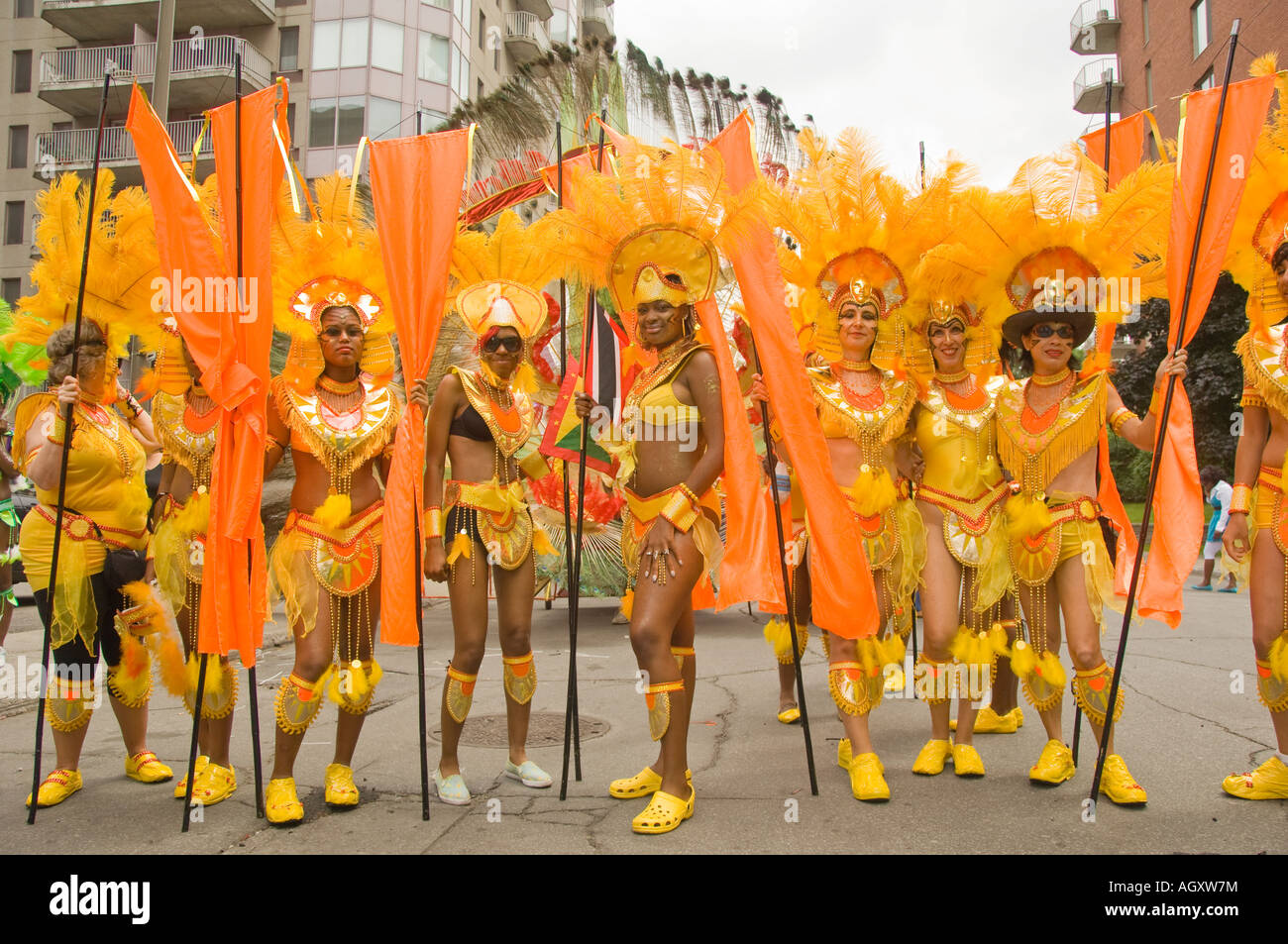 Canada Montreal Quebec Colorful costume paraders marching in the annual  Caribbean festival parade downtown Stock Photo - Alamy