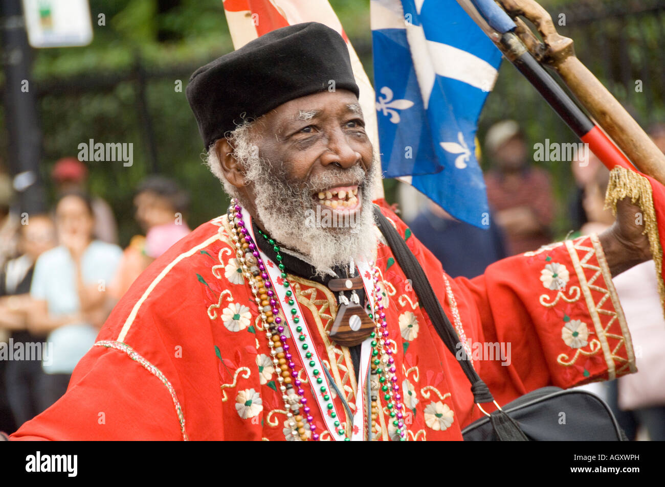 Canada Montreal Quebec Colorful costume paraders marching in the annual