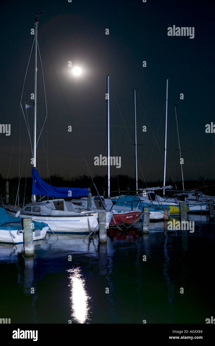 Harbour in moonlight Stock Photo