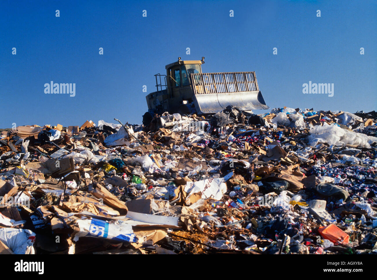 Bulldozer On Top Of Landfill USA Stock Photo