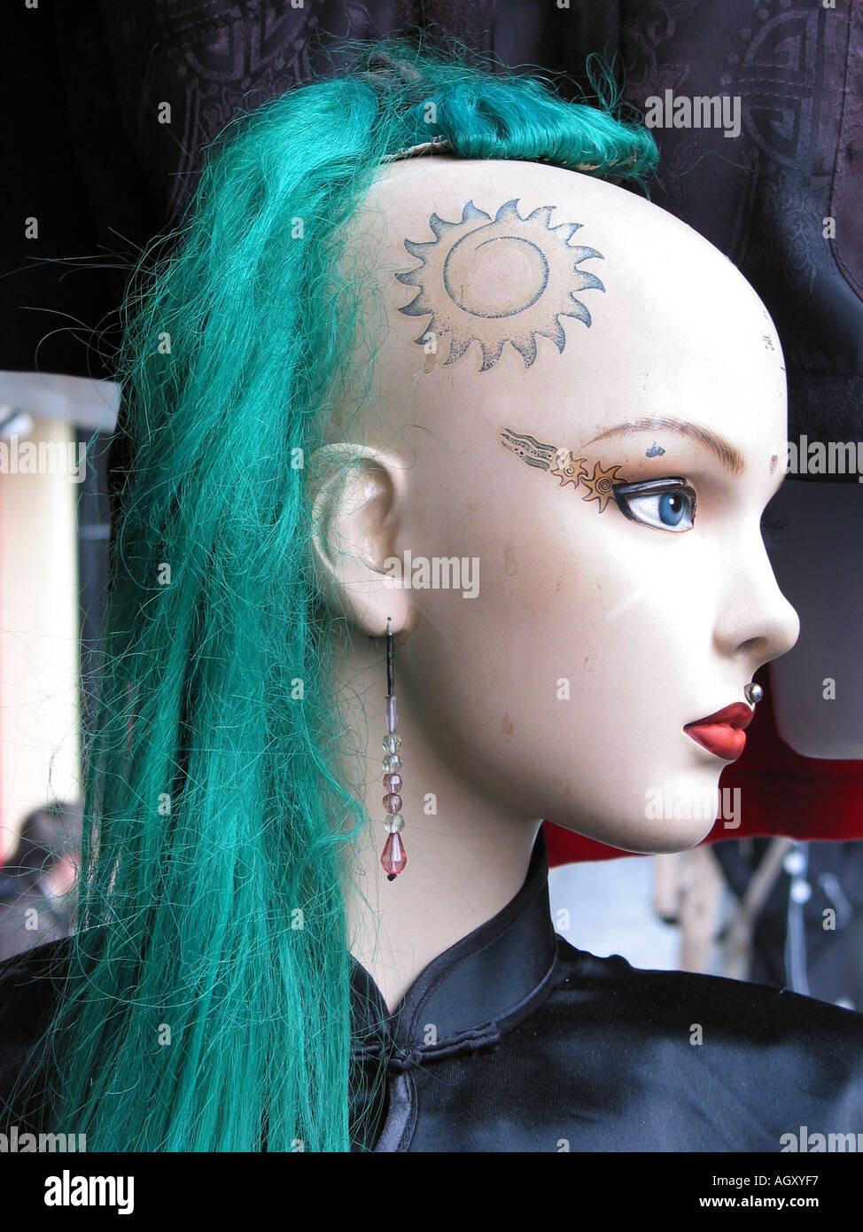 close up portrait of punk mannequin Camden Lock market London England Stock Photo