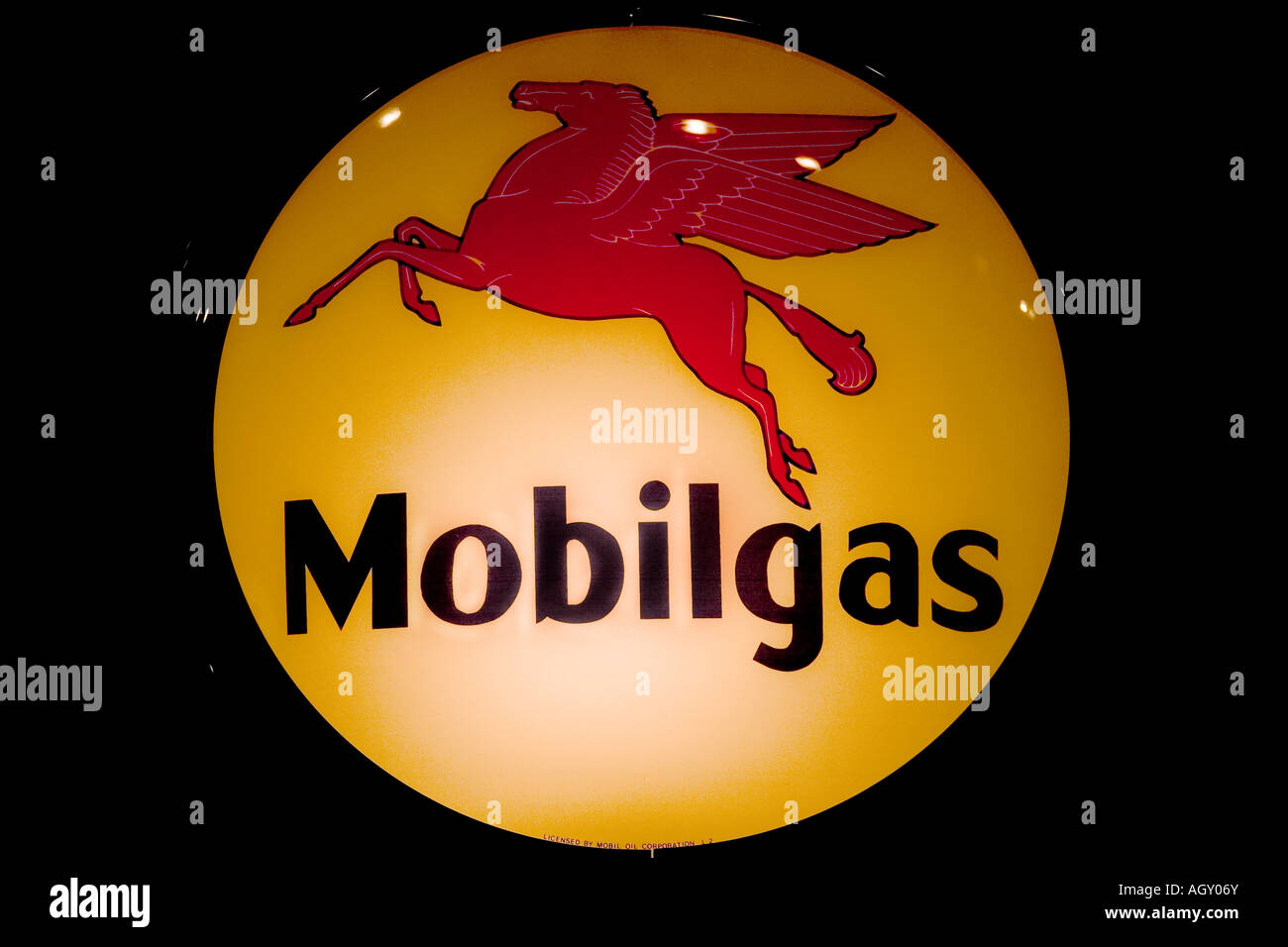 Historic logo for Mobil in the National Corvette Museum, Bowling Green, KY Stock Photo