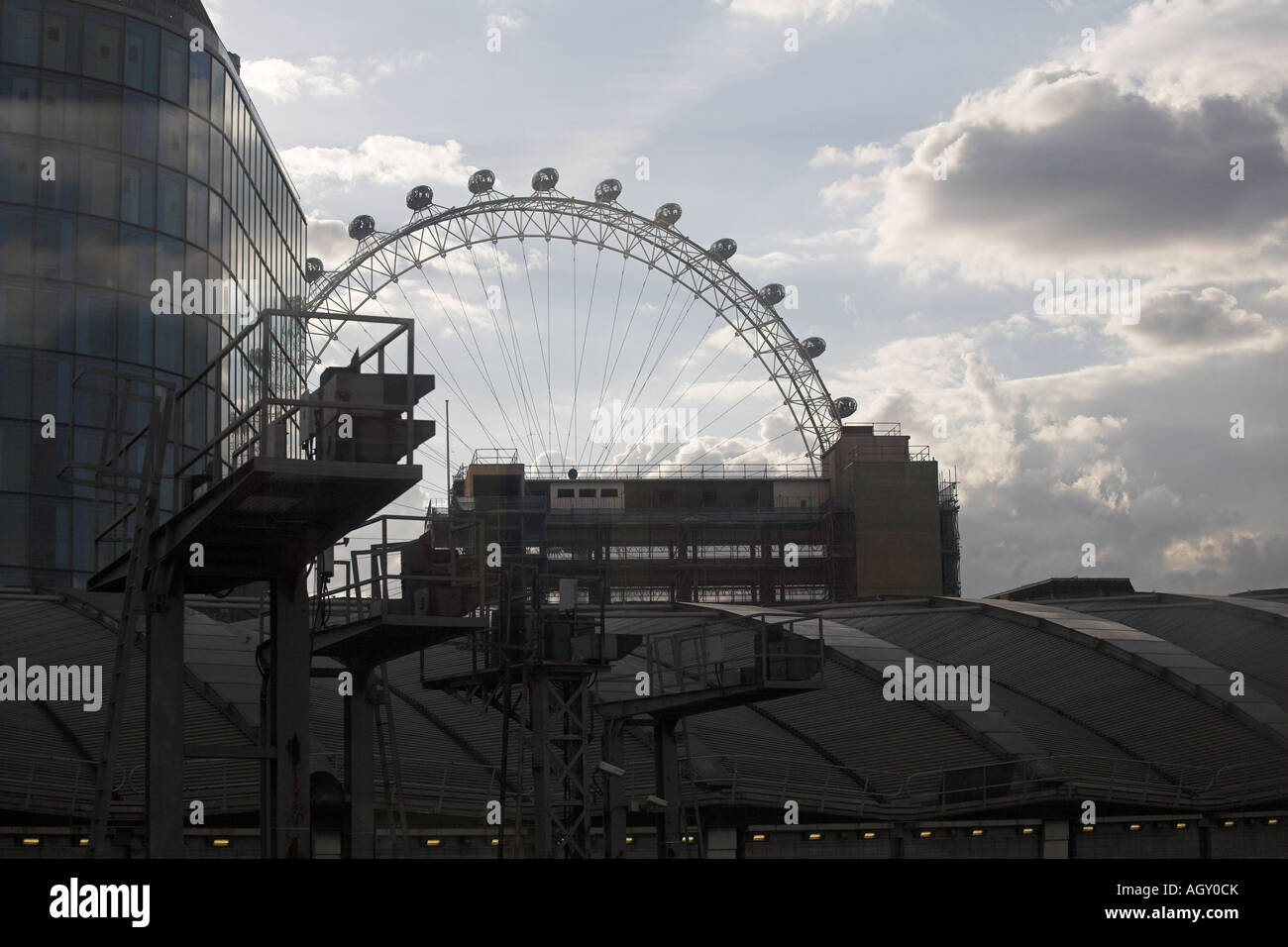 london eye view over rooftop of waterloo station london uk Stock Photo