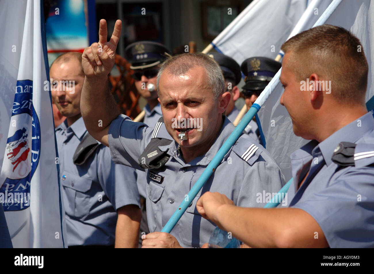 Warder officers on protest of polish uniformed services in Warsaw against bad working conditions and low pay Stock Photo