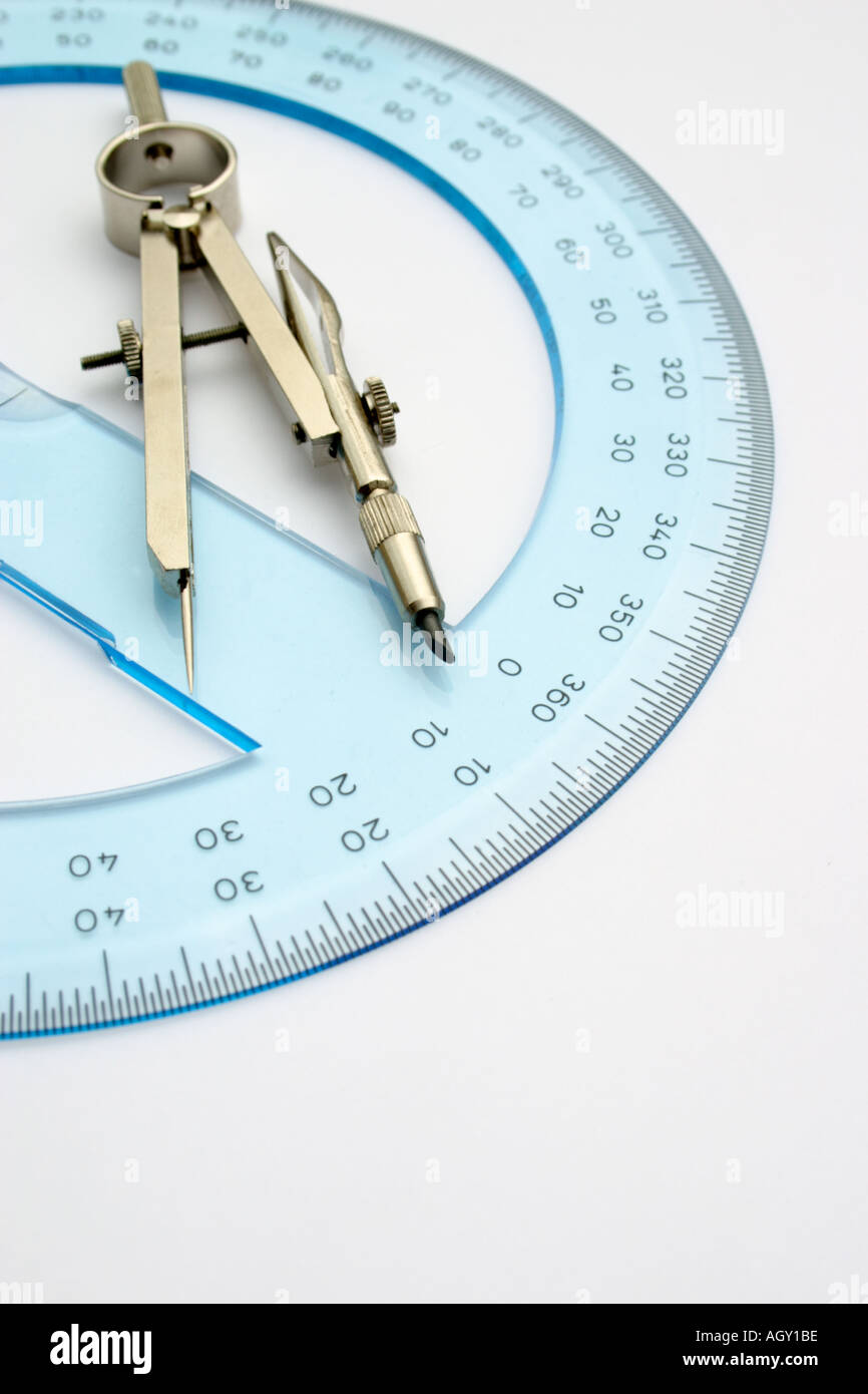 protractor compass precision engineering or architectural drawing instruments Stock Photo
