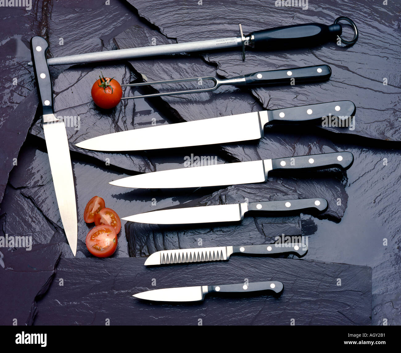 set of chefs knives Stock Photo Alamy