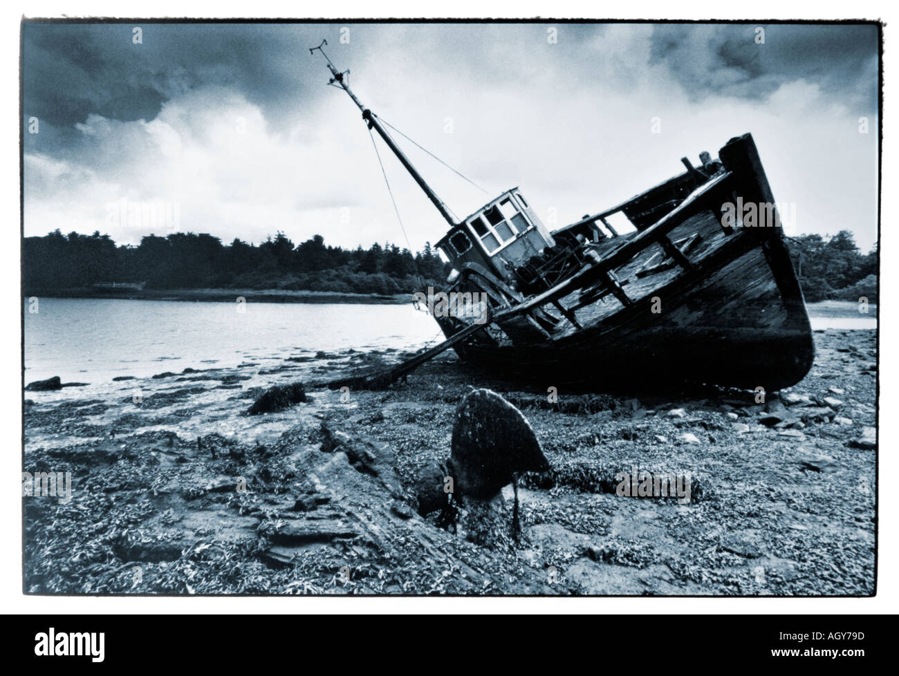 wreck of a ship in Brittany Stock Photo